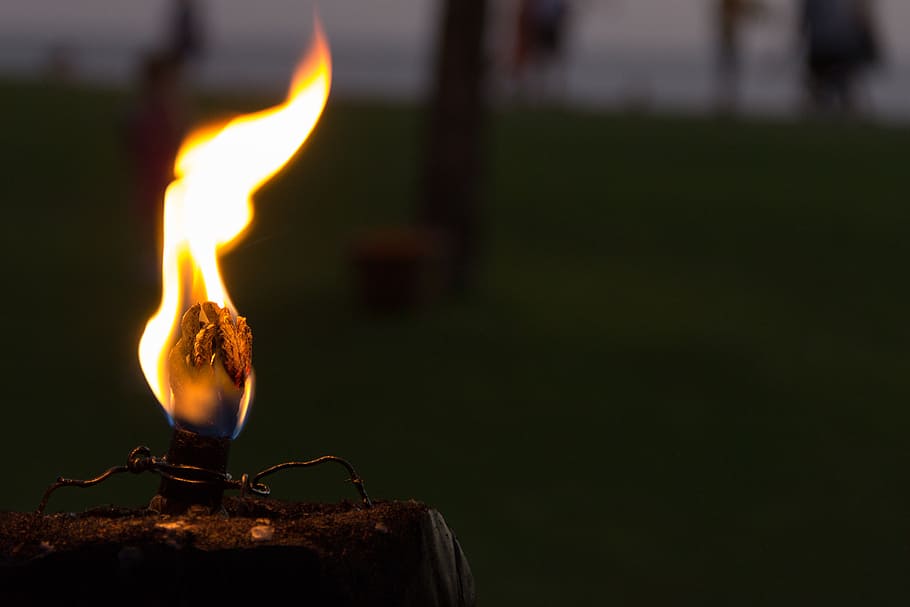 lighted torch, candle, flame, fire, evening, candlelight, holiday HD wallpaper