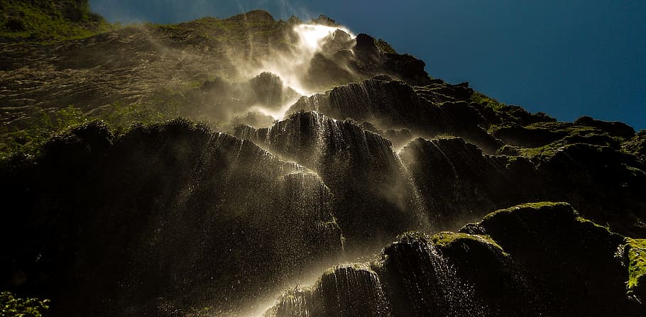 low angle photo of waterfalls, rocks, landscape, nature, scenics - nature HD wallpaper