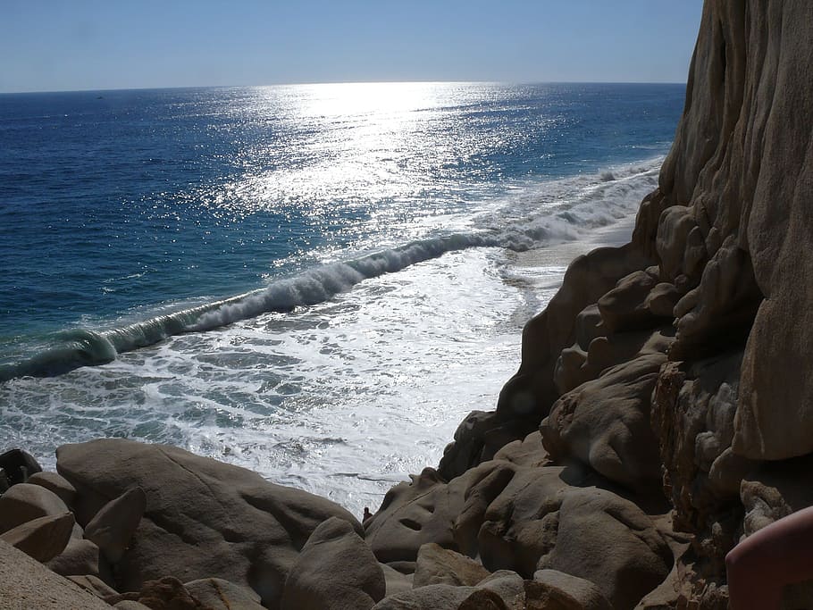 beach and sunset, Mexico, Cabo San Lucas, Ocean, Rocks, water, HD wallpaper