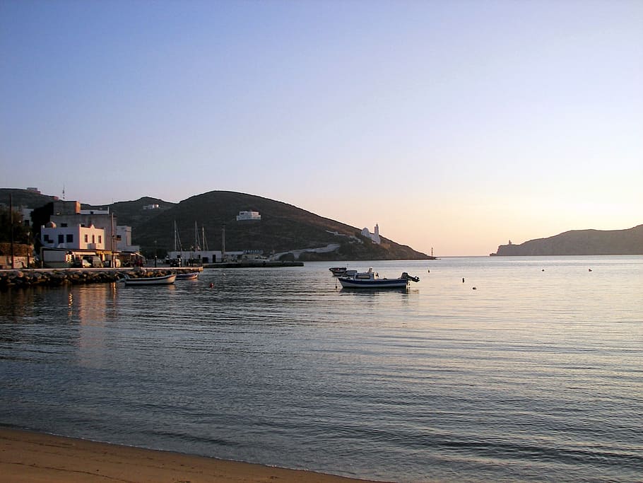 Ios, Port, Cyclades, Greece, Hellas, chapel, fishing boat, romantic