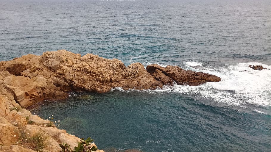 blanes, spain, cliff, rock, water, coast, nature, sea, booked, HD wallpaper