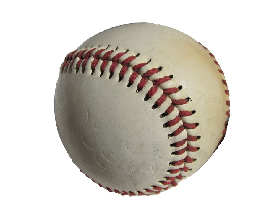 white and red baseball on white background, field, object, sport