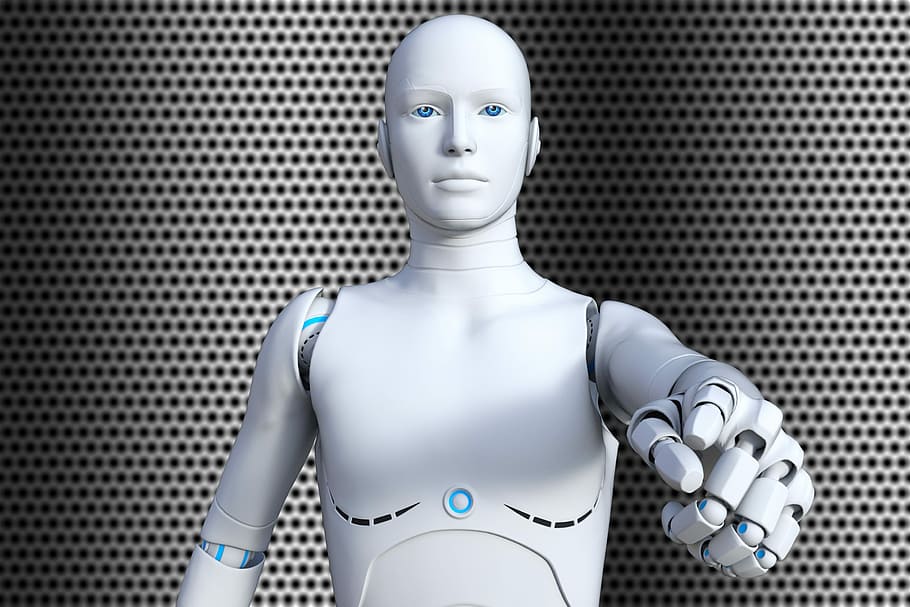 white robot, cyborg, futuristic, android, cybernetics, intelligence HD wallpaper