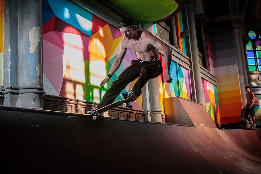 man doing skateboard trick, skating, recreational sports, drive, HD wallpaper