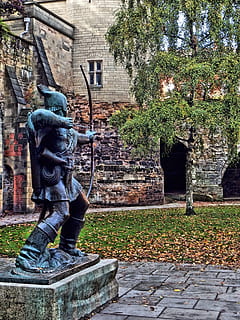 robin hood, statue, england, nottingham, arrow, sherwood, sculpture HD wallpaper