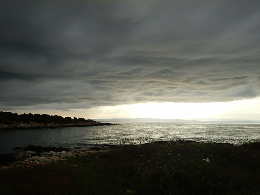 croatia, sky, clouds, cloudy sky, sea, stoheavy cloudsrmy, beauty of nature HD wallpaper