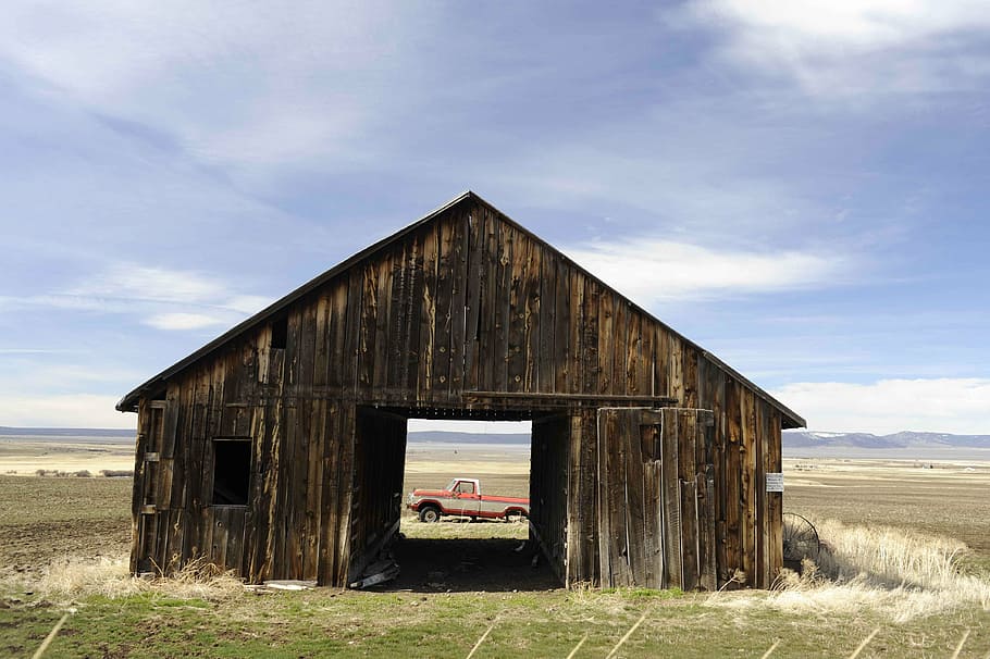 barn, old, an, through, truck, sky, abandoned, architecture HD wallpaper