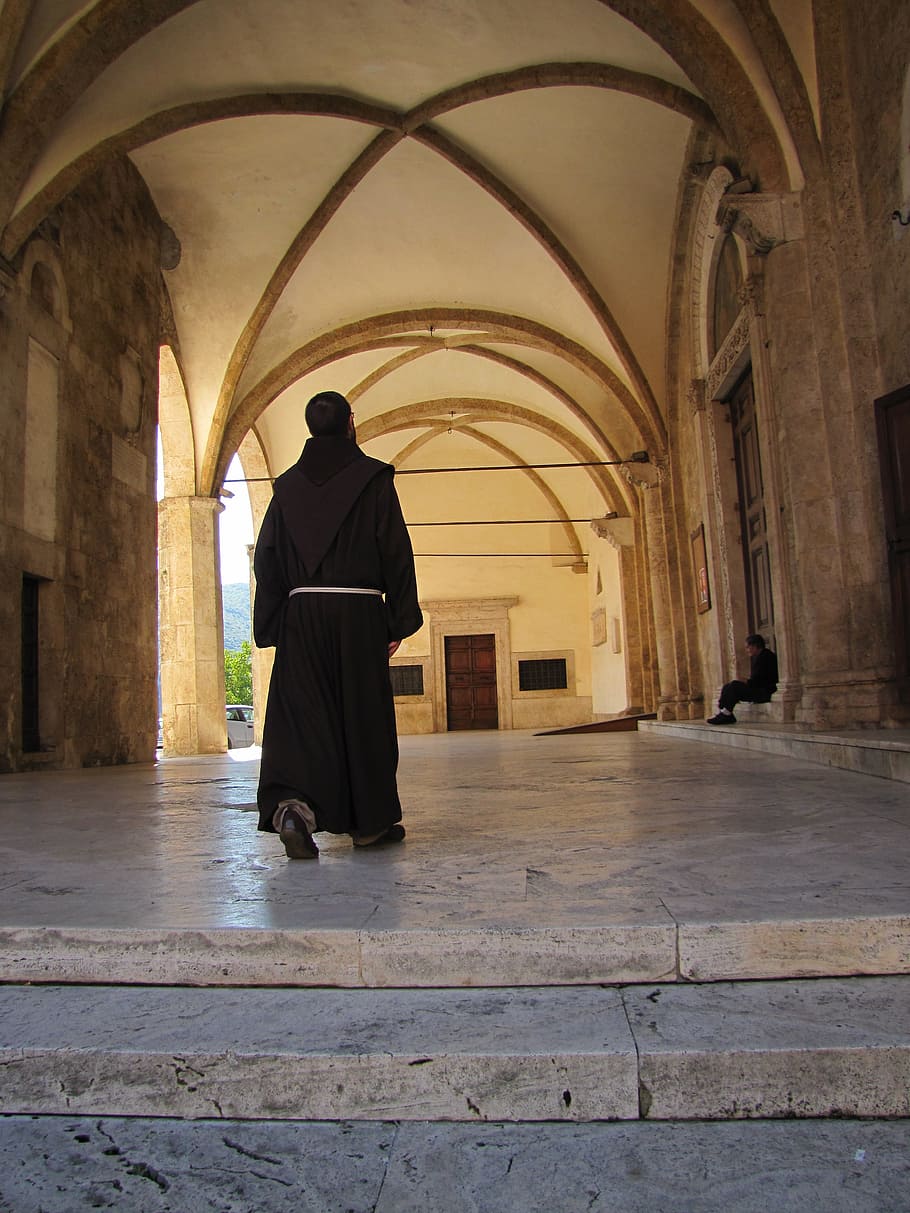 Church, Franciscan, Monk, corridor, adult, architectural column, HD wallpaper