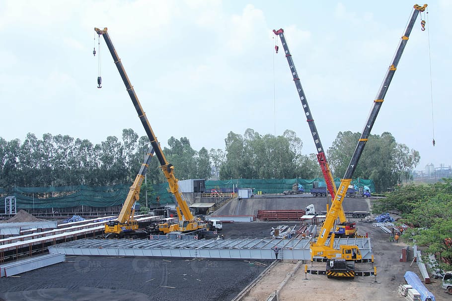create factory building, peb, cmr, machinery, construction site HD wallpaper