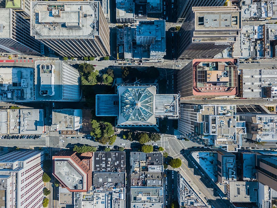 aerial view of buildings during daytime, top view photography of high rise buildings HD wallpaper
