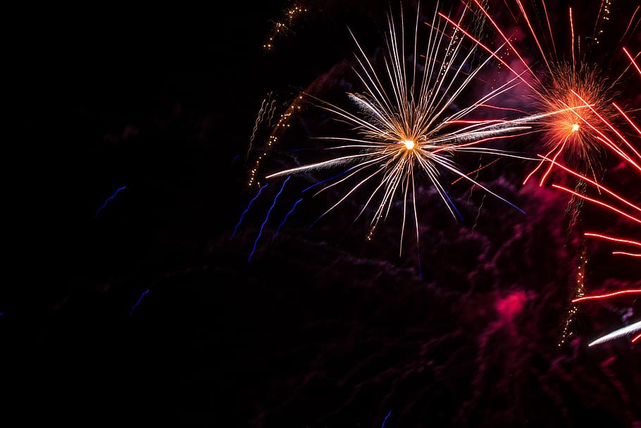 fireworks, pyrotechnics, light, explosion, night, hell, new year's day HD wallpaper