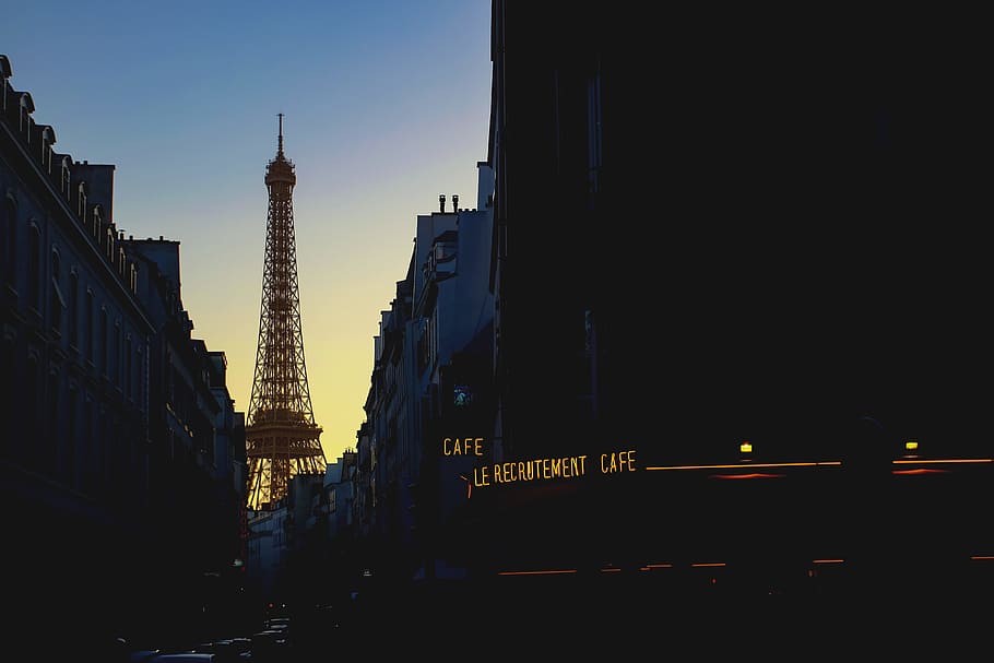 Eiffel Tower Paris, Eiffel Tower, Paris, silhouette, photo, cafe, HD wallpaper