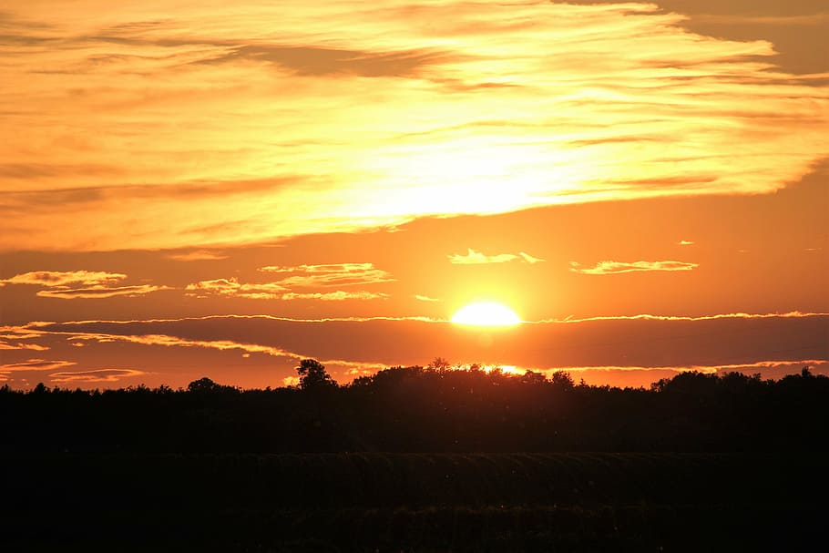 sunset, evening, horizon, landscape, nature, outdoor, orange HD wallpaper
