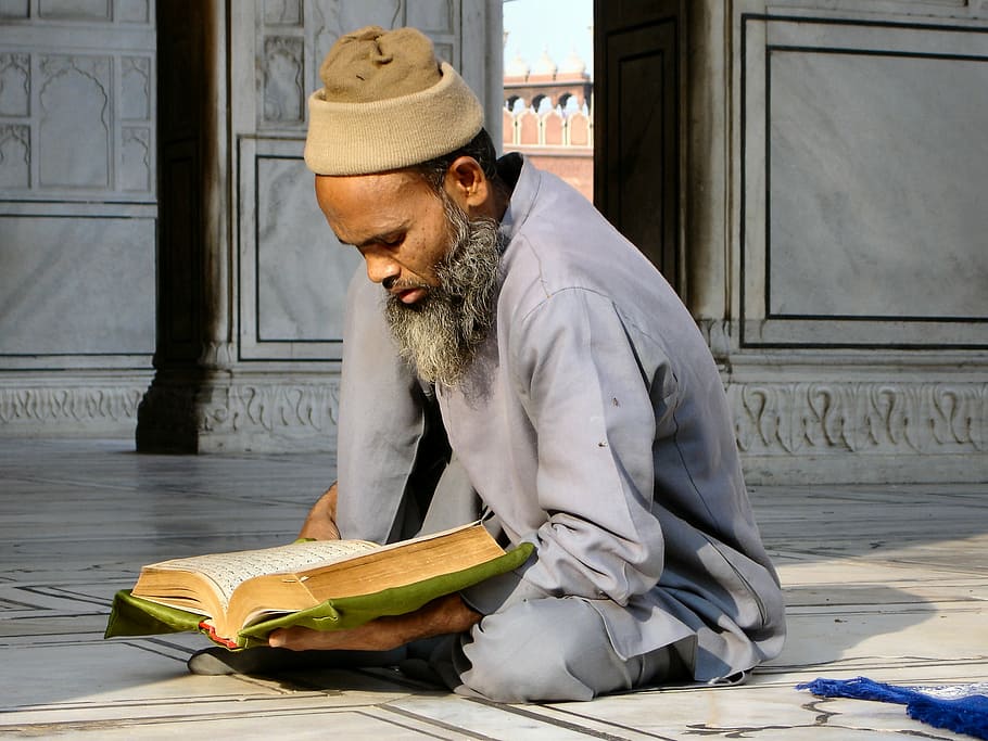 man in gray long-sleeve top reading book, religion, sit, faithful HD wallpaper