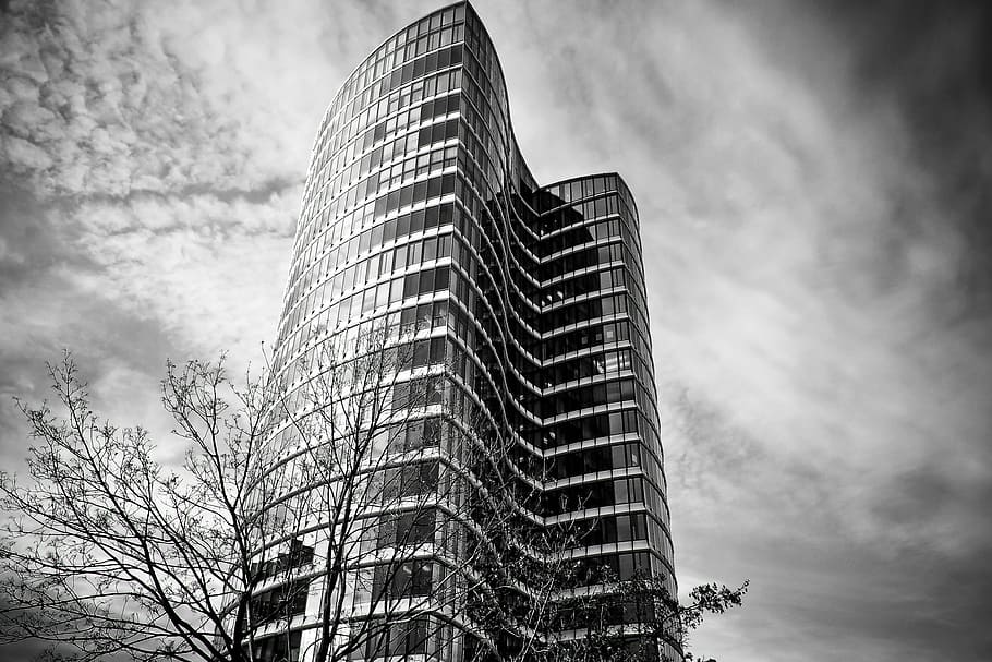 grayscale photo of high-rise building, architecture, skyscraper HD wallpaper
