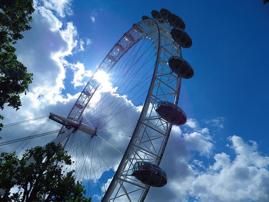 Sun, Clouds, Architecture, England, the sun, ferris wheel, london HD wallpaper