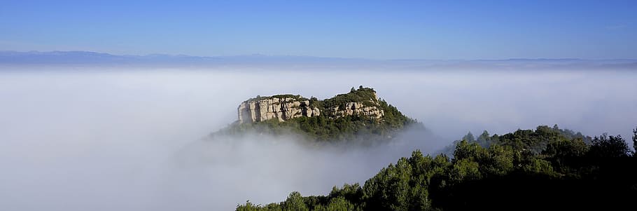 mountain surrounded by clouds, fog, inversion, horizon, landscape HD wallpaper