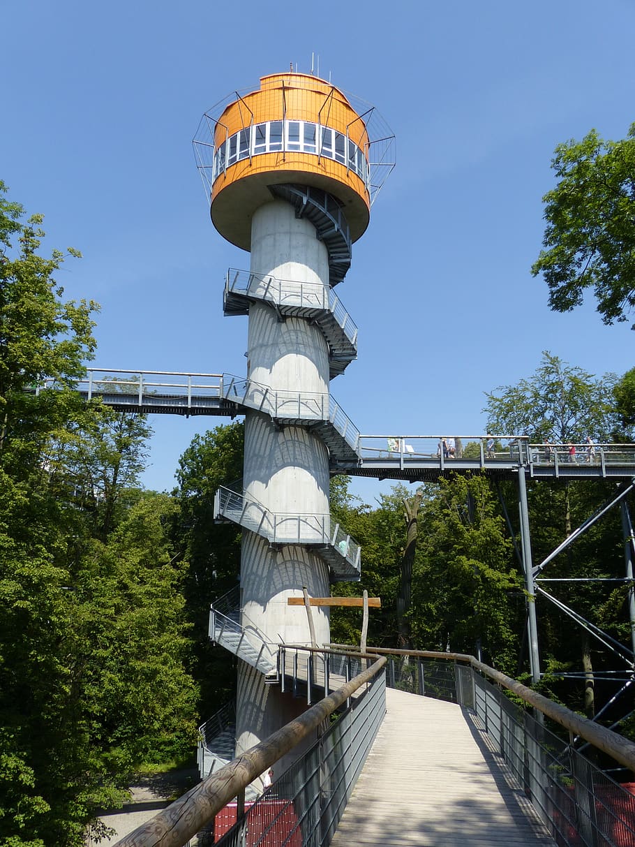 tree crown path, hainich, tower, observation tower, architecture HD wallpaper