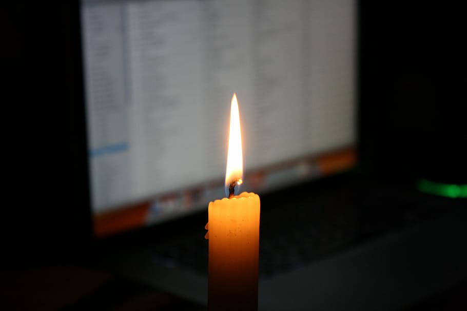 candle, laptop, computer, low-tech, high-tech, battery, candle-light HD wallpaper