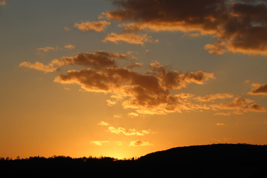 sunset, abendstimmung, sky, clouds, sunbeam, evening sky, beauty in nature HD wallpaper