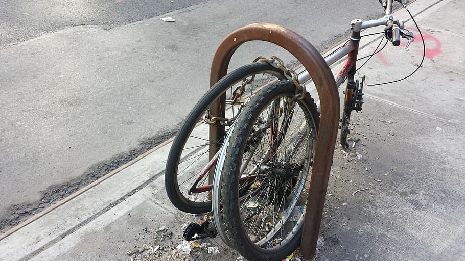 new york, bike, broken, transportation, bicycle, street, mode of transportation