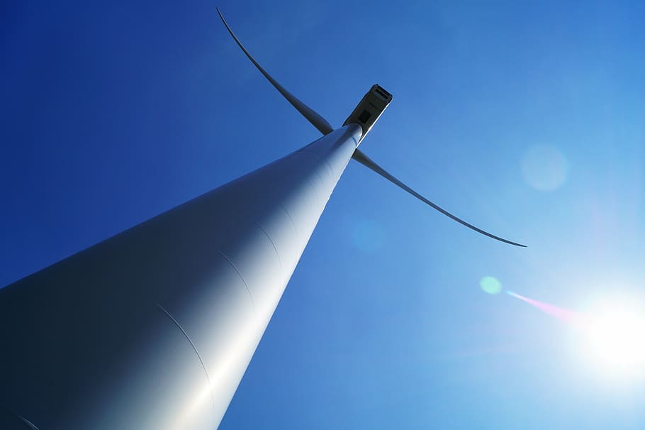 white wind turbine under blue sky, architecture, building, structure HD wallpaper