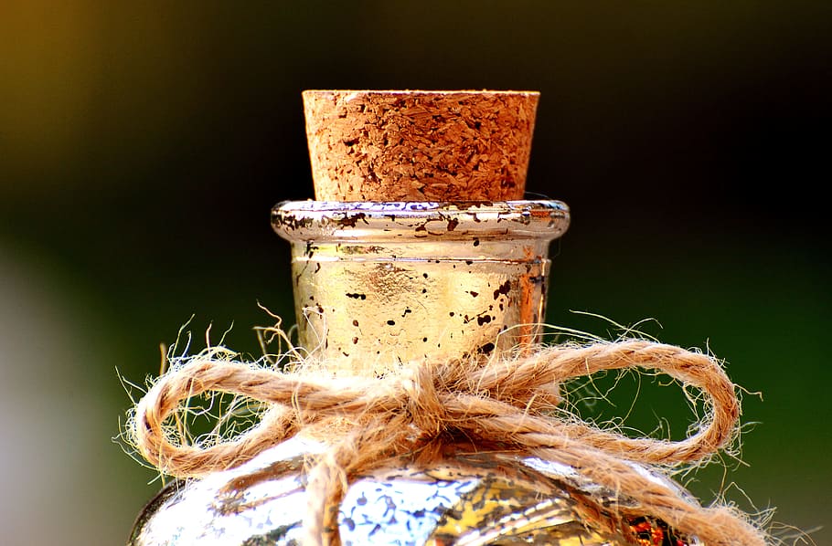 brown and yellow decorative jar, bottle, cork, cord, bottle closure HD wallpaper