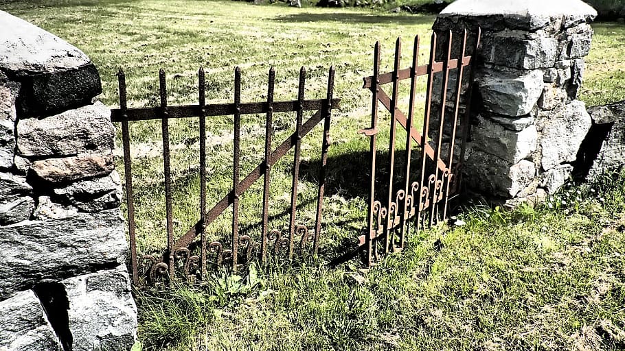 Gate, Fence, Stone, Bricks, no people, outdoors, day, grass HD wallpaper