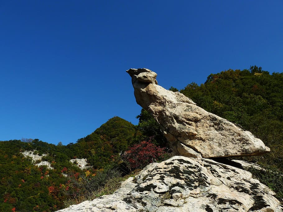 shi yang, granite, ridge, sky, clear sky, blue, low angle view HD wallpaper