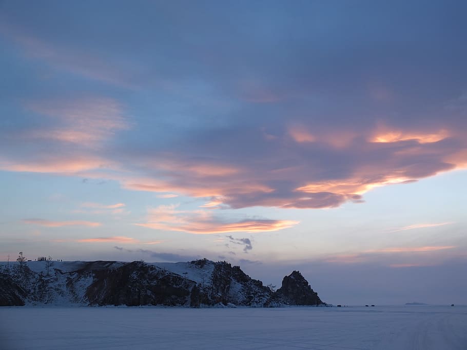 Winter, Snow, Ice, Nature, sky, mountains, lake baikal, scenics HD wallpaper