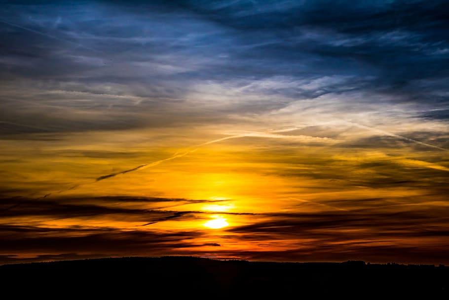 photography of yellow sun, sunset, clouds, bright cloud, dark clouds HD wallpaper
