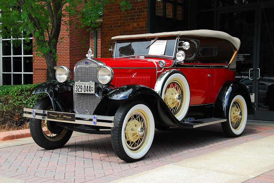 classic red car parked beside tree, Vintage Car, Automobile, Style, HD wallpaper