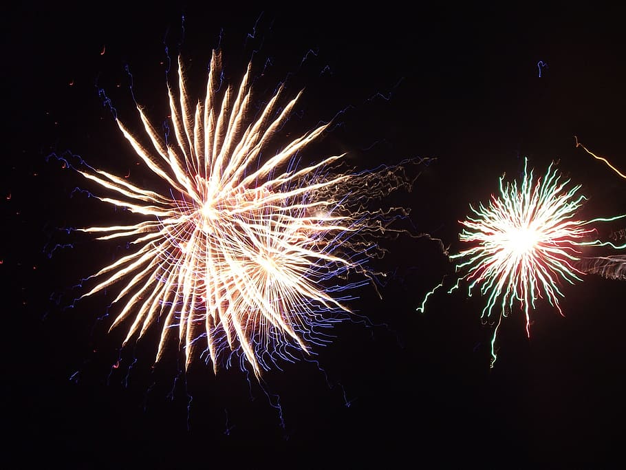 fireworks display at night time, festival, pyrotechnics, celebration HD wallpaper