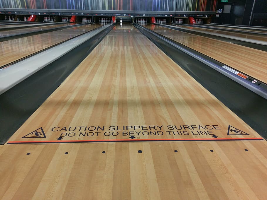 bowling, foul line, alley, indoors, lanes, text, communication, HD wallpaper