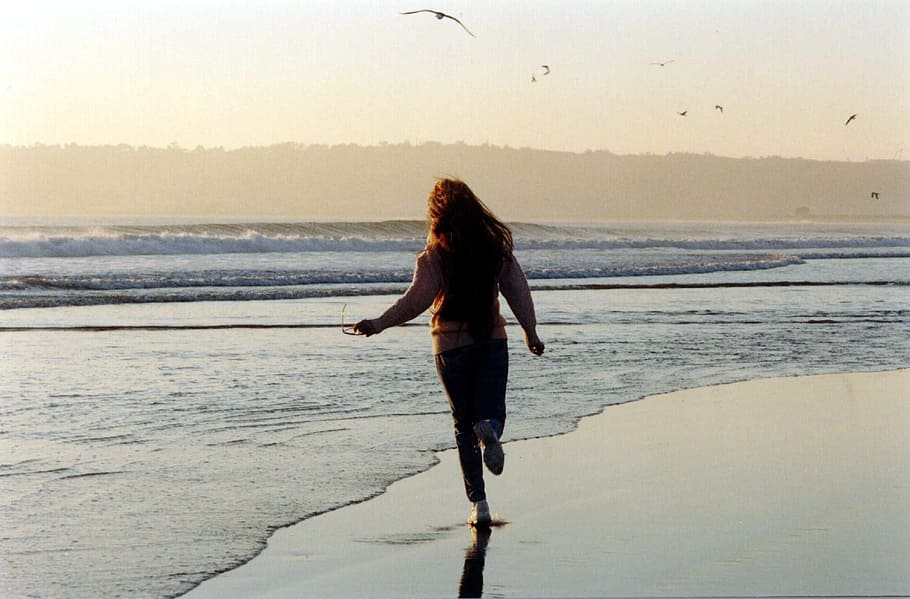 person running beside body of water, coronado, beach, long HD wallpaper