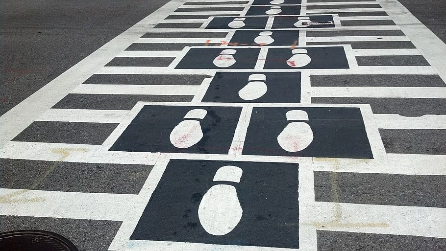 crosswalk, footprints, pedestrian, traffic, crossing, asphalt, HD wallpaper
