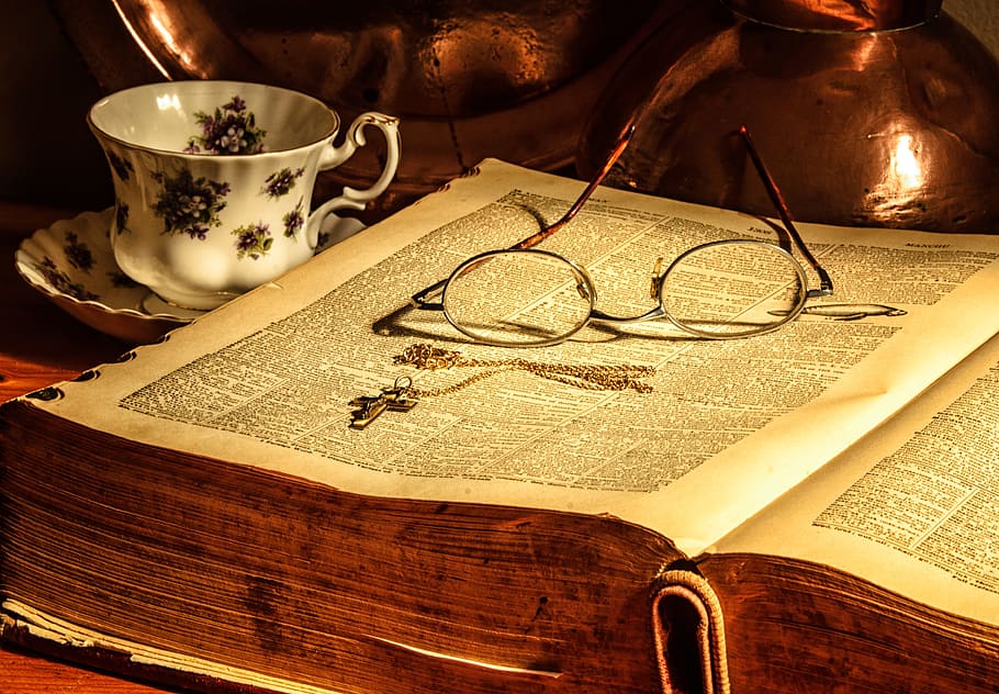eyeglasses with silver-colored frame, antique, nostalgia, study HD wallpaper