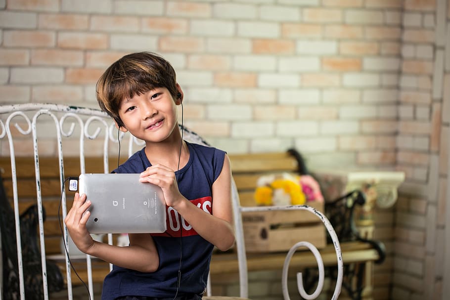 toddler holding silver tablet computer, korean, child, device, HD wallpaper