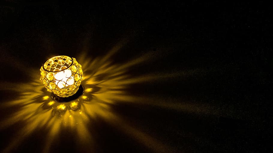 gold-color lamp lighted on dark place, glow, decoration, shiny, HD wallpaper