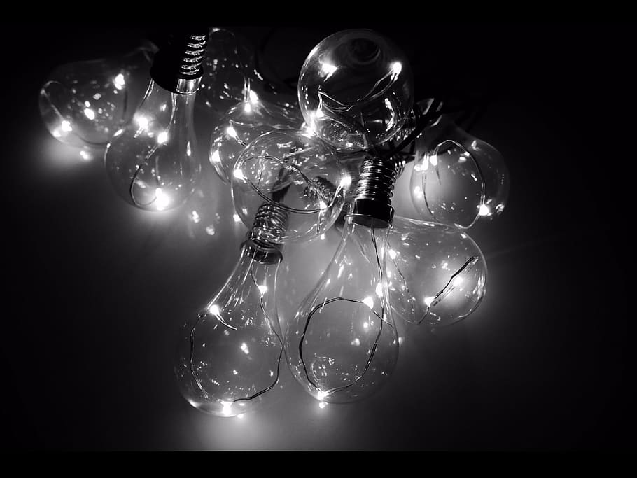 grayscale LED light bulb lot, Black White, Bulbs, Led, Light, HD wallpaper