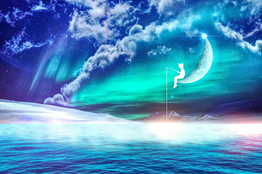 dreamworks with aurora borealis illustration, fantasy, sea, nature, HD wallpaper