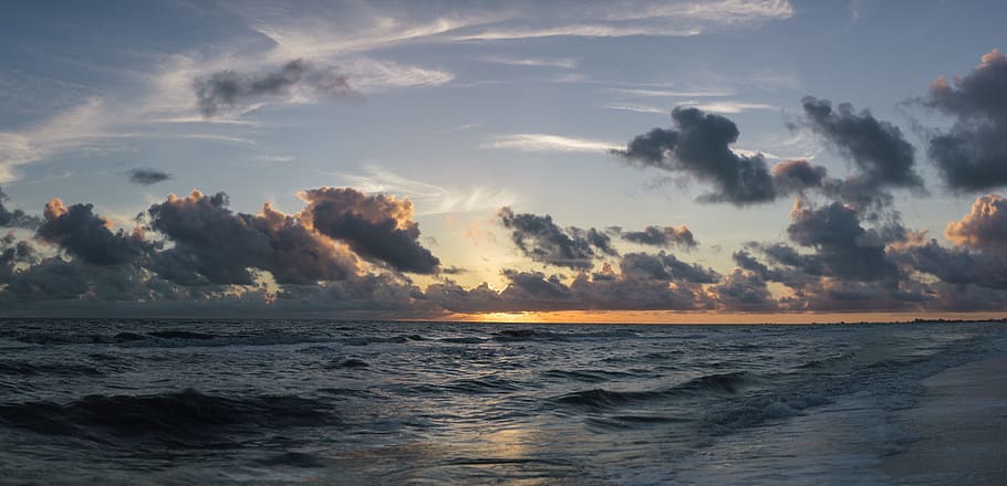 light, sea, dawn, nature, beach, clouds, daylight, dusk, ocean HD wallpaper