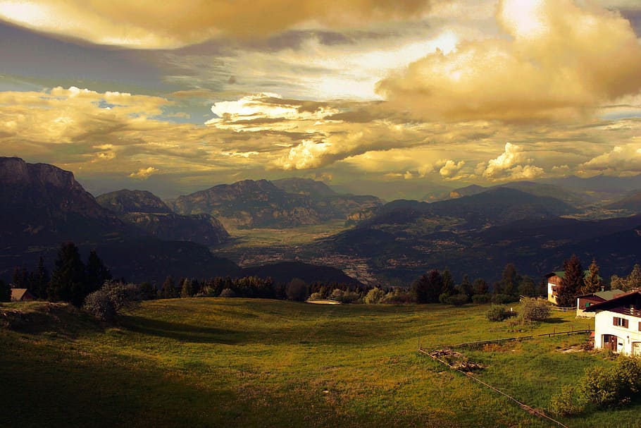 Green Grass Field over Horizon, clouds, countryside, dawn, fog HD wallpaper