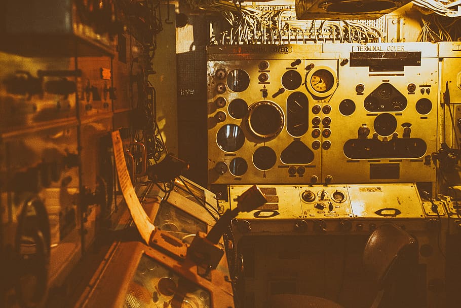 This is the interior control room from an old Navy warship boat, image taken at Chatham Dockyard in Kent, England HD wallpaper