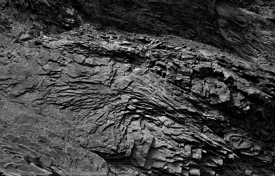 grayscale photography of mountain, rock, stone, grey, pattern, HD wallpaper