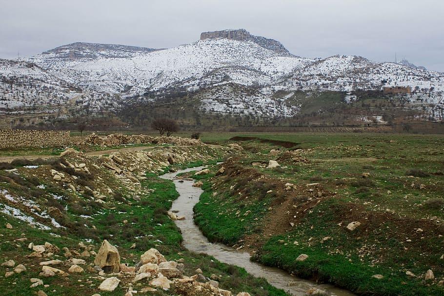 mountain, winter, river, landscape, taylor, mardin, turkey HD wallpaper