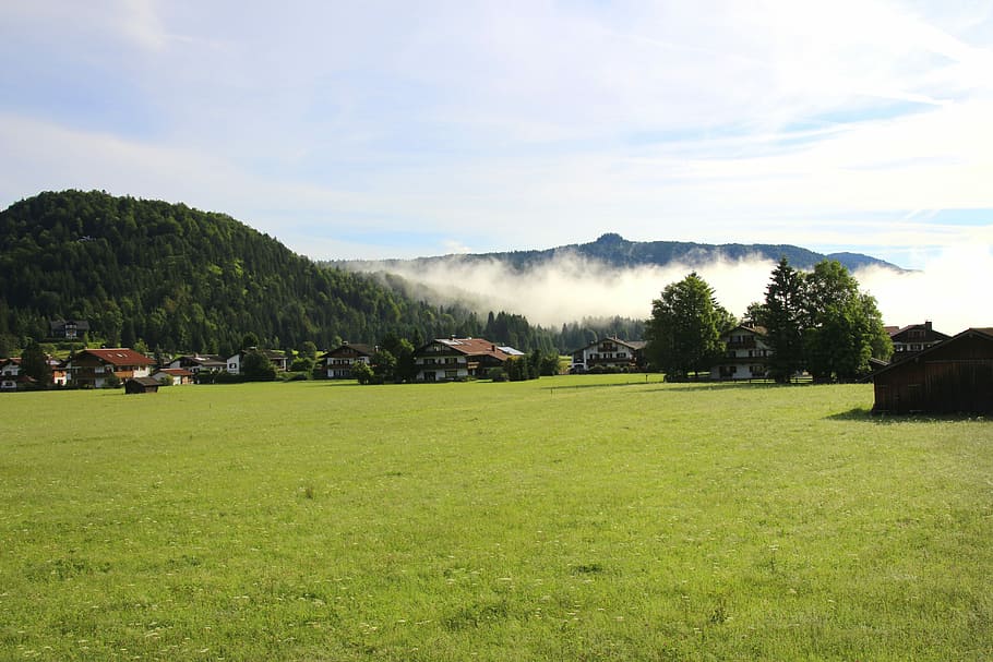 Wallgau, Meadow, Clouds, Landscape, morning, idyll, grass, nature HD wallpaper