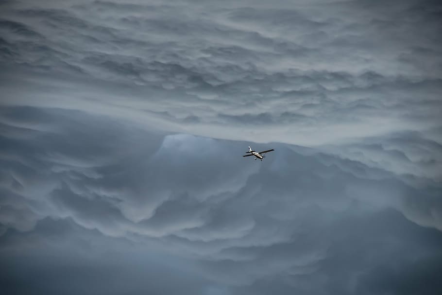 storm, plane, flying, small plane, airplane, transportation HD wallpaper