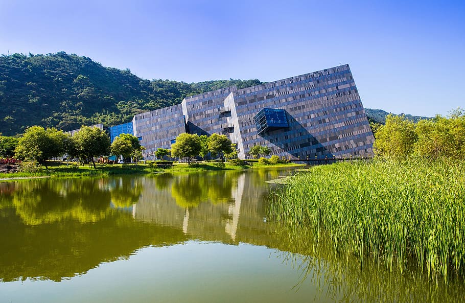 body of water with grass, lan yang museum, ilan, toucheng, taiwan, HD wallpaper