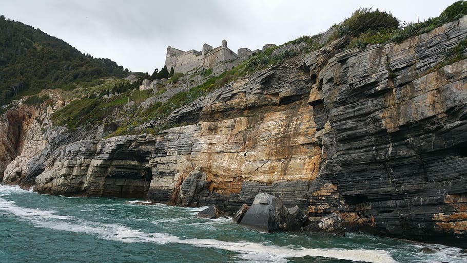 Liguria, Sea, Cliffs, rock - object, mountain, nature, water HD wallpaper